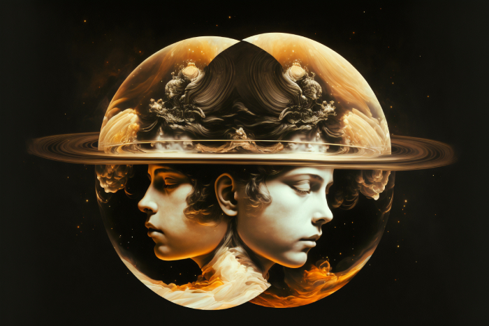 the Gemini Twins ensconced within the planet Saturn